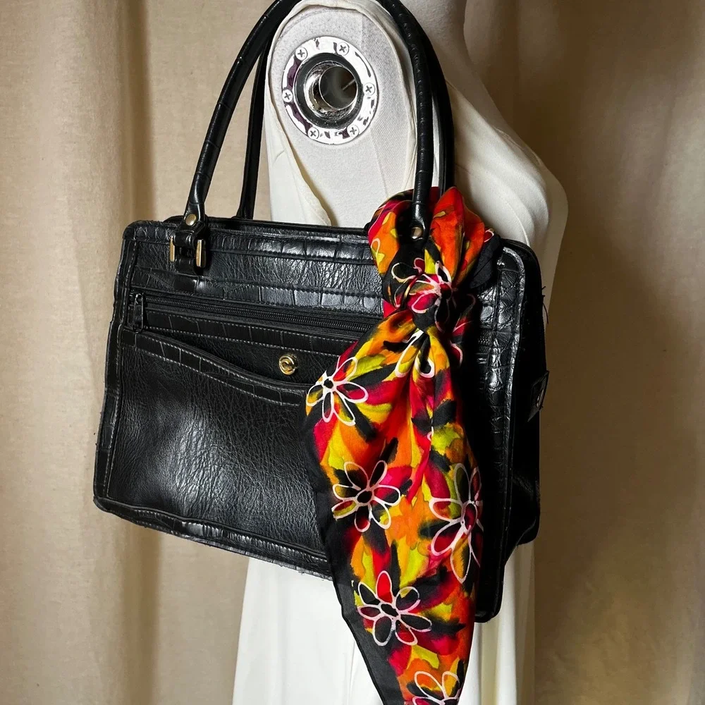 Hand Painted Silk‎ Scarf Floral Abstract Signed Barb Marla 20x21